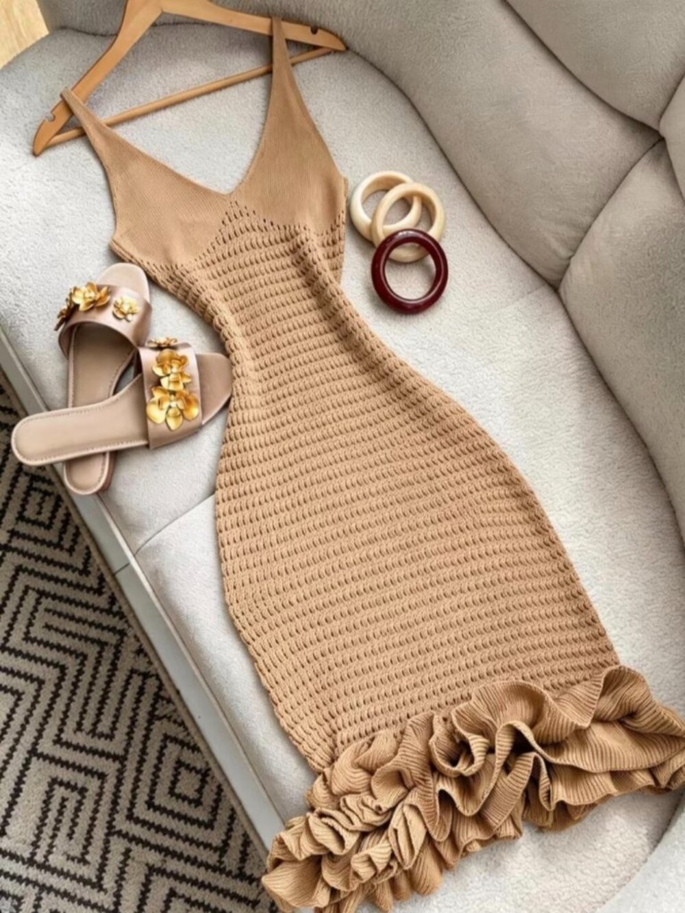 Spring And Summer New Women'S Sweater Music Festival Dress Textured Suspender